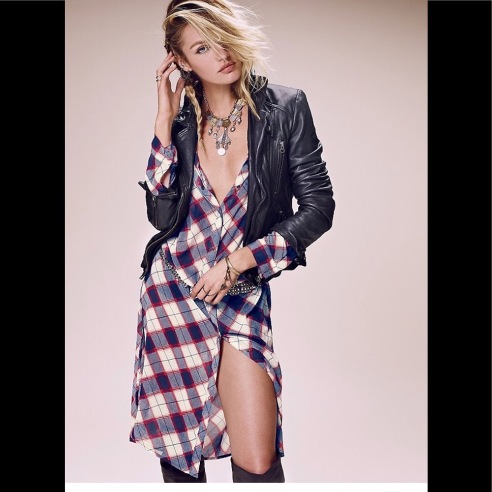 Free People plaid, button up duster